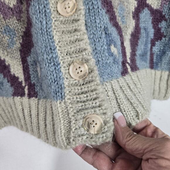 VTG Russ Mohair Wool Blend Cardigan Sweater L Gray Purple Cabincore Grandmacore - Picture 6 of 15